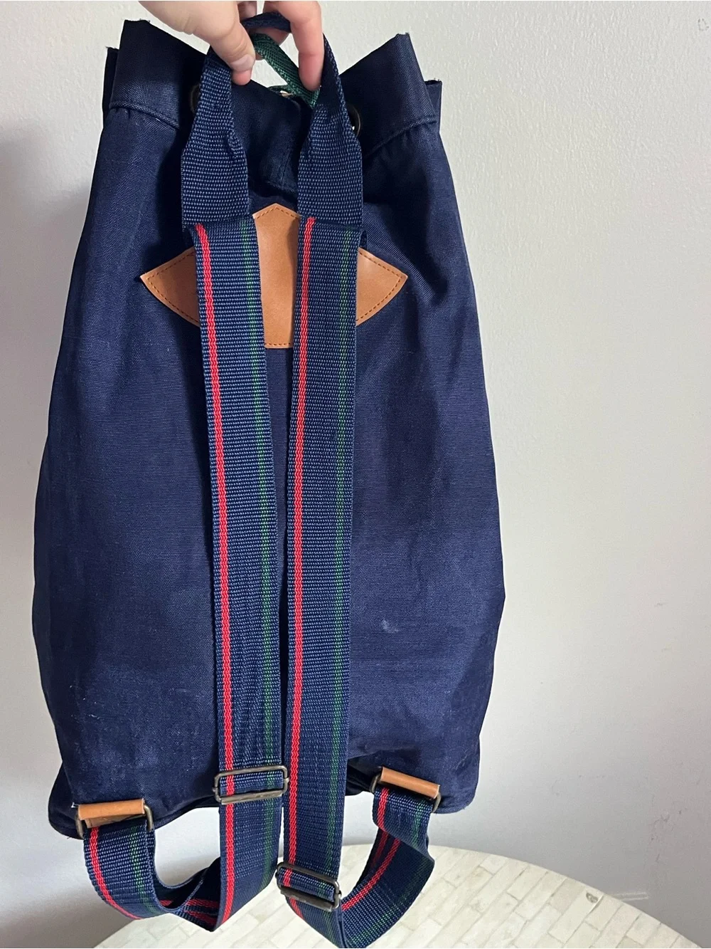 Alexander Julian Canvas Bucket Top Drawstring Backpack Green Blue Colorblock